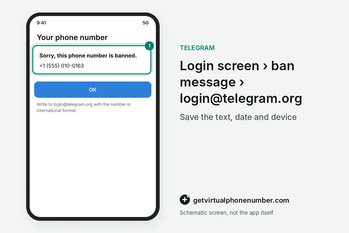Login screen showing the message Sorry, this phone number is banned, highlighted
