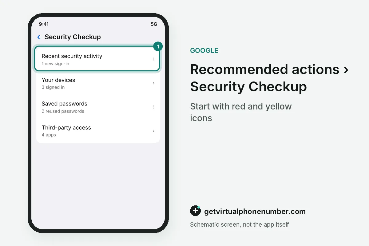 Google Security Checkup with a new sign-in warning highlighted