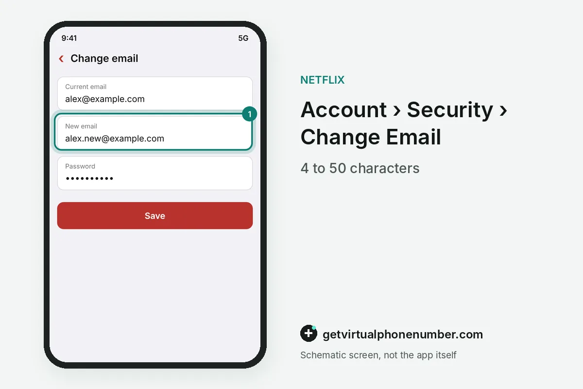 Change email form with new email and password fields