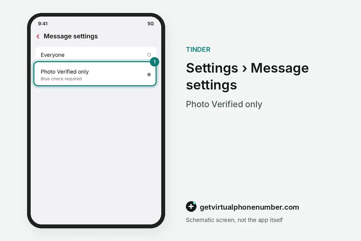 Tinder message settings with Photo Verified only selected