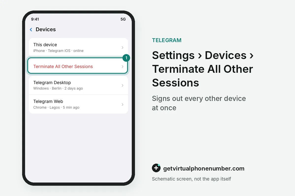 Devices screen with the option to terminate all other sessions highlighted