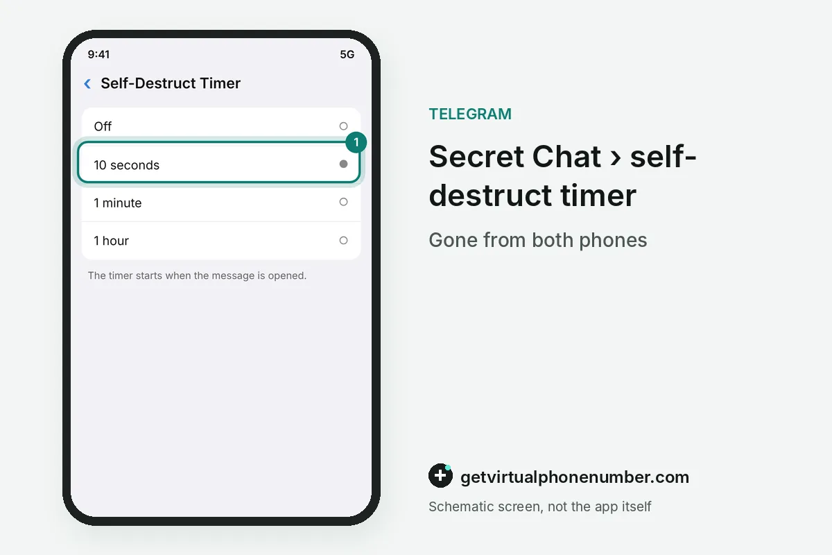 Telegram secret chat self-destruct timer with 10 seconds selected