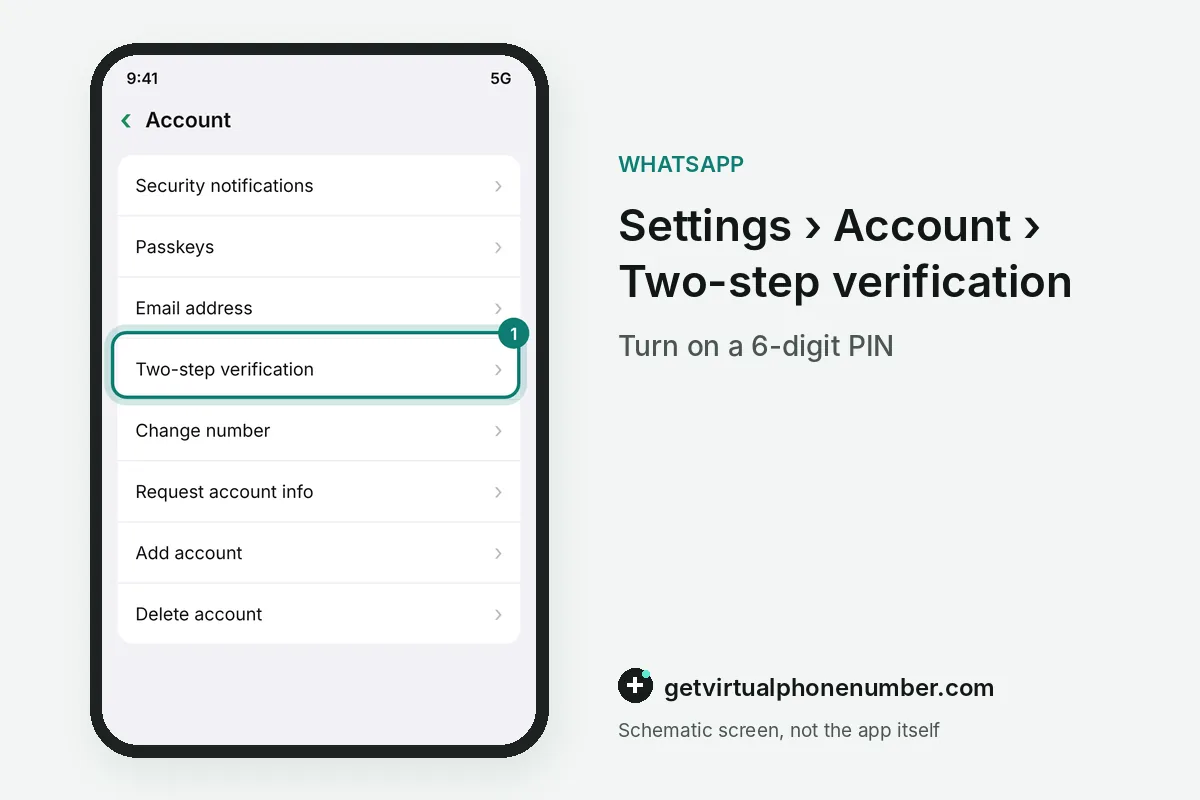 Account settings with the Two-step verification item highlighted