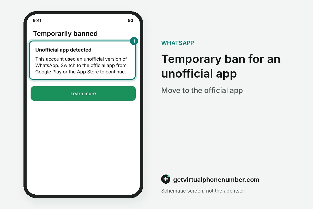 Temporarily banned notice asking the user to switch to the official app