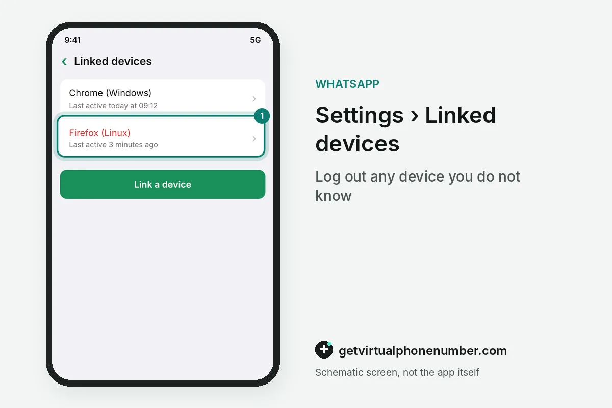 Linked devices list with an unknown computer highlighted